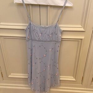 Elegant Blue Lace-Trimmed Dress